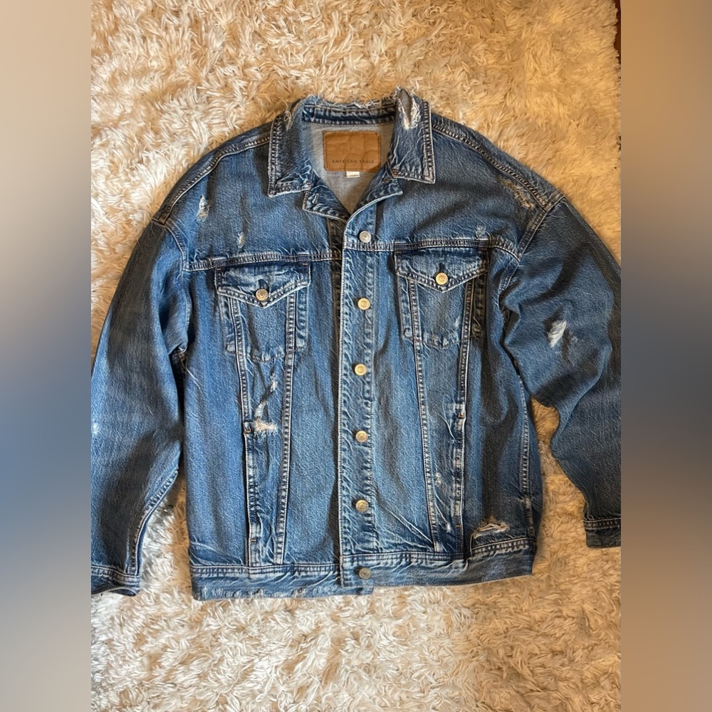 American eagle, size small, oversized ripped jean jacket